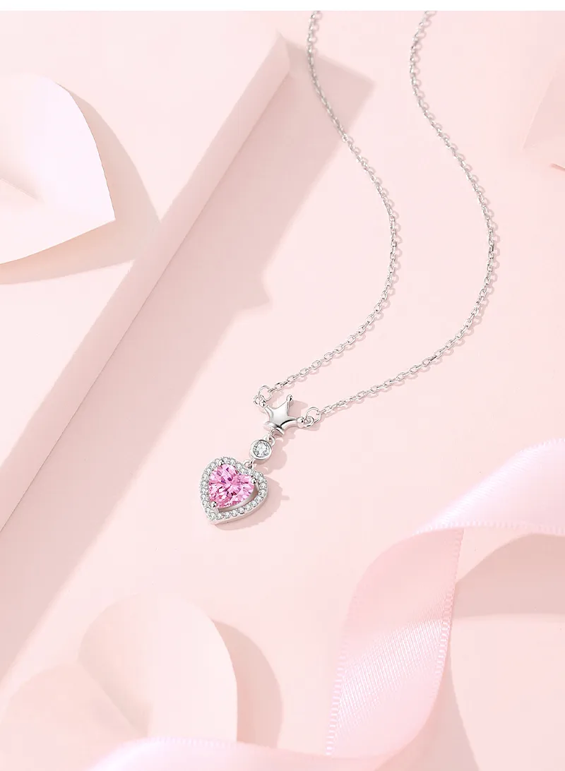 925 Sterling Silver Zircon Cable Chain Polishing Plating Inlay Heart Shape Crown Pendant Necklace display picture 4