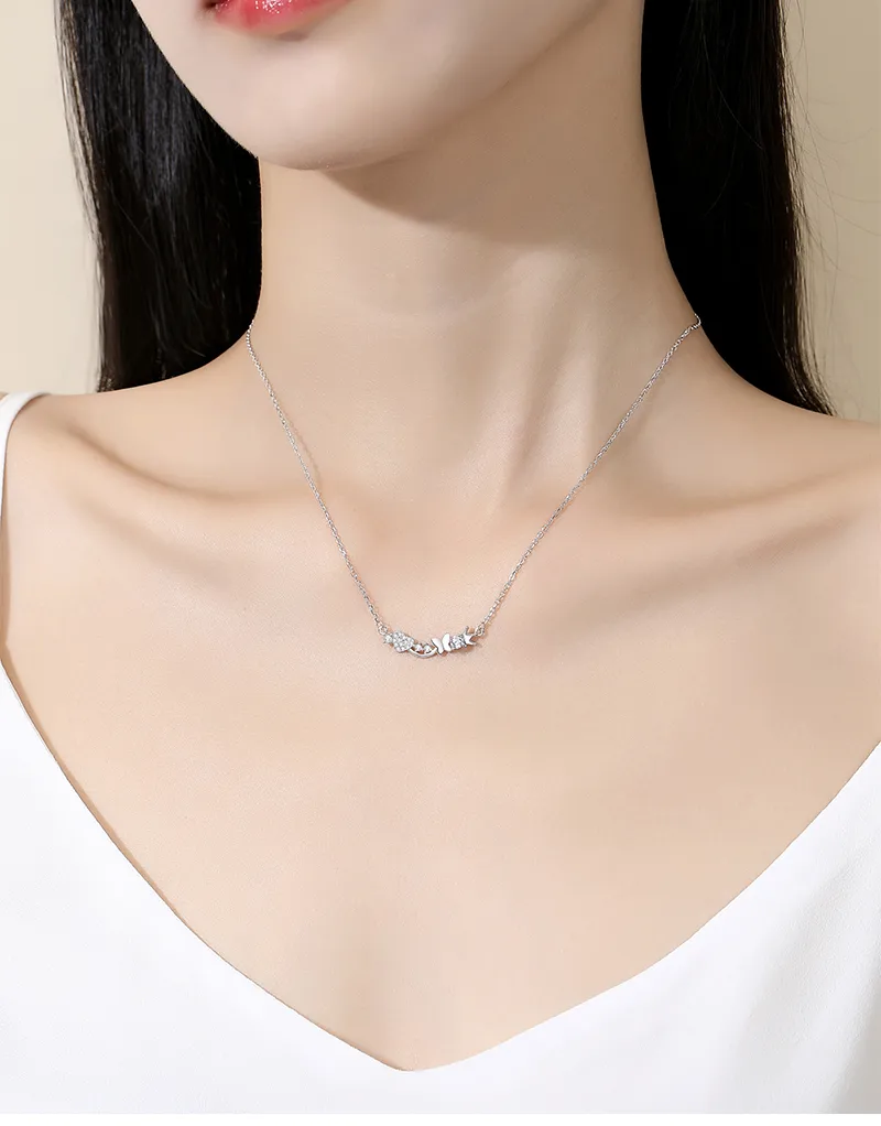 925 Sterling Silver Zircon Cable Chain Polishing Plating Inlay Heart Shape Crown Butterfly Necklace display picture 1