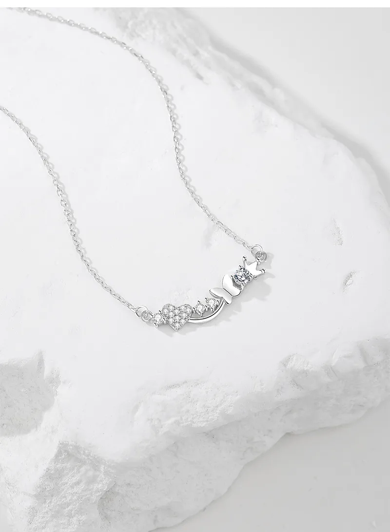 925 Sterling Silver Zircon Cable Chain Polishing Plating Inlay Heart Shape Crown Butterfly Necklace display picture 3