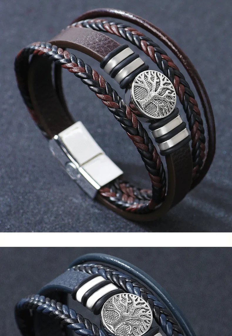 Handmade Romantic Boyfriend Life Tree Alloy Buckle Button Braid Unisex Wristband display picture 1