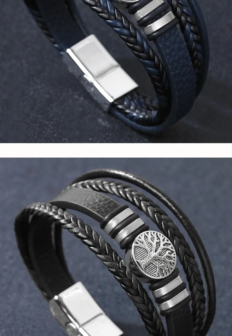Handmade Romantic Boyfriend Life Tree Alloy Buckle Button Braid Unisex Wristband display picture 2