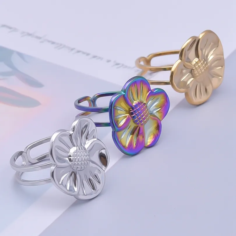 Wholesale Jewelry IG Style Elegant Flower 304 Stainless Steel 18K Gold Plated Plating Open Rings display picture 2