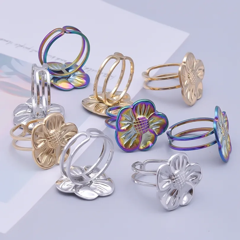 Wholesale Jewelry IG Style Elegant Flower 304 Stainless Steel 18K Gold Plated Plating Open Rings display picture 3