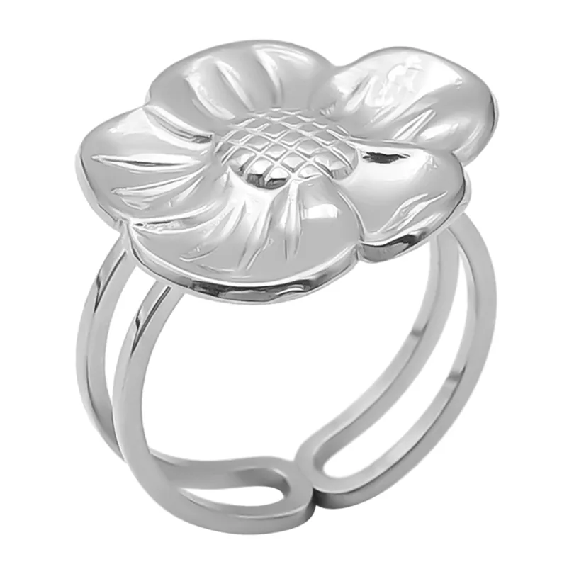 Wholesale Jewelry IG Style Elegant Flower 304 Stainless Steel 18K Gold Plated Plating Open Rings display picture 9