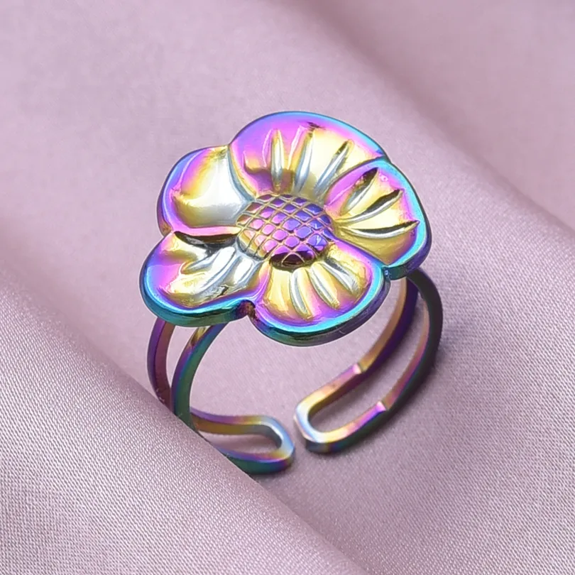 Wholesale Jewelry IG Style Elegant Flower 304 Stainless Steel 18K Gold Plated Plating Open Rings display picture 13