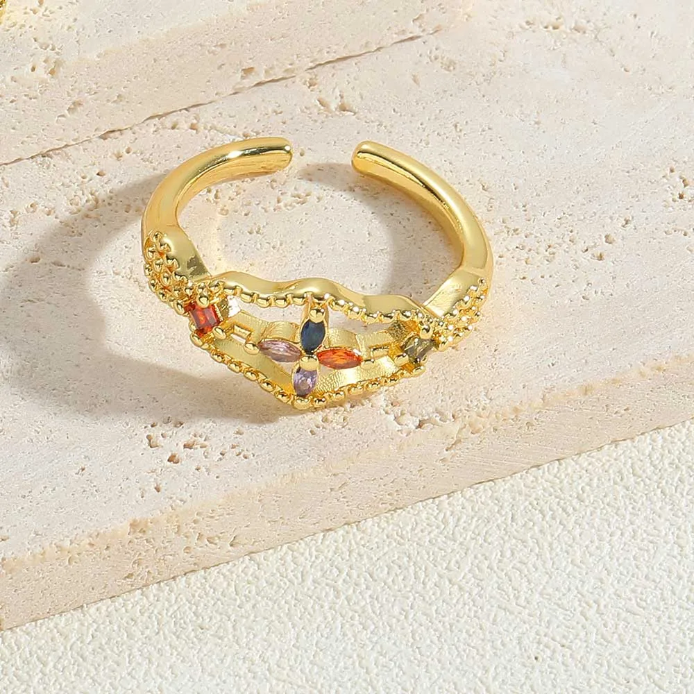 Vintage Style Simple Style Commute Cross Copper Plating Inlay Zircon 14k Gold Plated Open Rings display picture 3