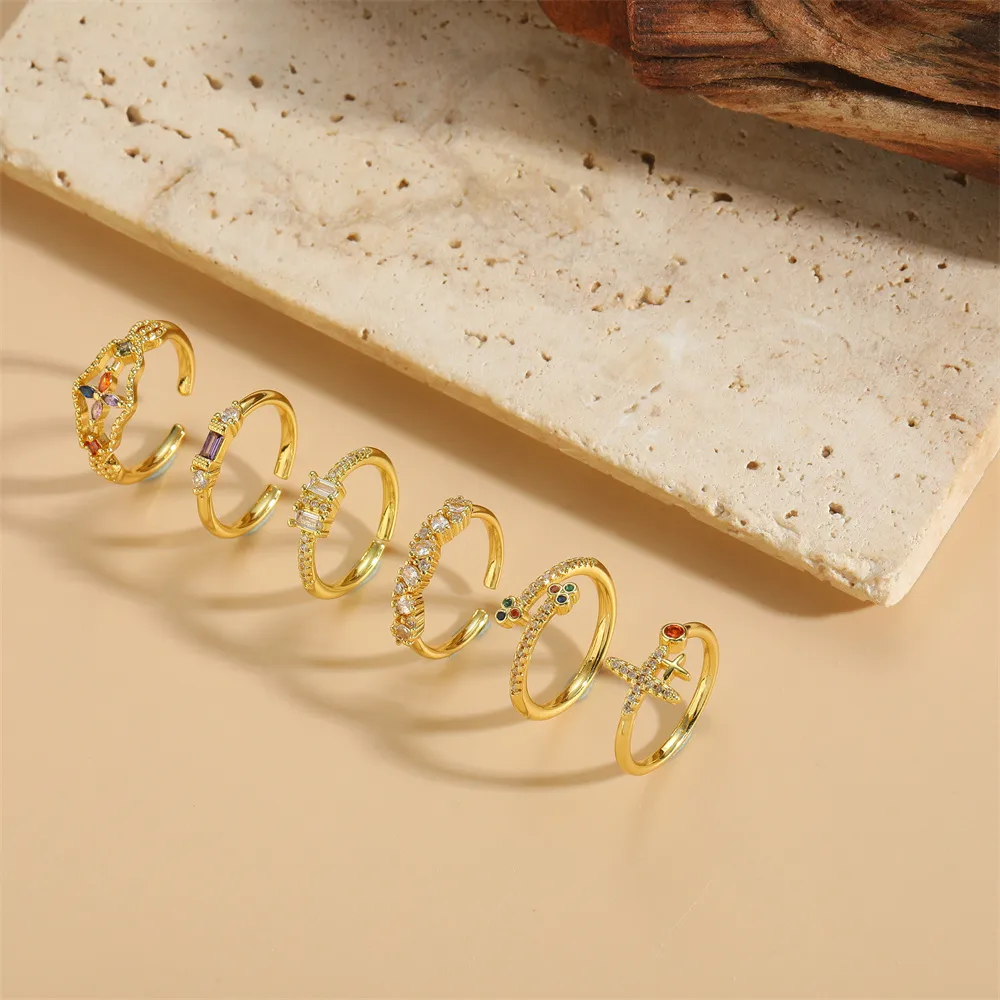 Vintage Style Simple Style Commute Cross Copper Plating Inlay Zircon 14k Gold Plated Open Rings display picture 8