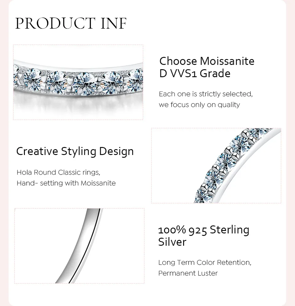 Glam Shiny Round Sterling Silver Gra Plating Inlay Moissanite Rings display picture 5