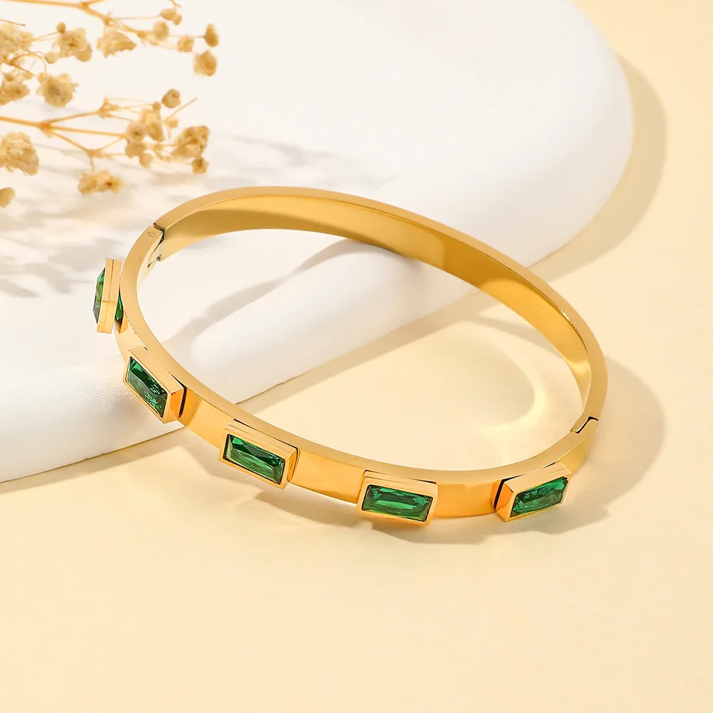 Casual Simple Style Geometric 304 Stainless Steel 18K Gold Plated Zircon Bangle In Bulk display picture 3