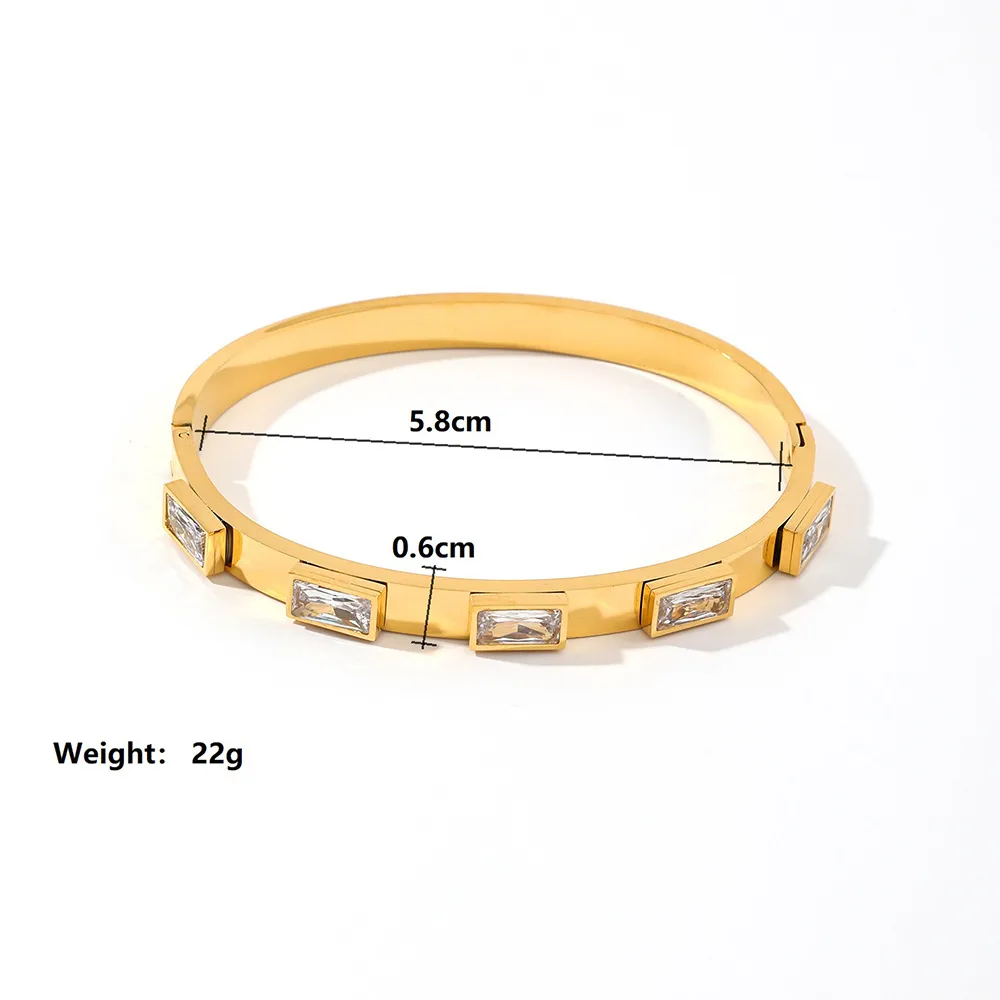 Casual Simple Style Geometric 304 Stainless Steel 18K Gold Plated Zircon Bangle In Bulk display picture 4