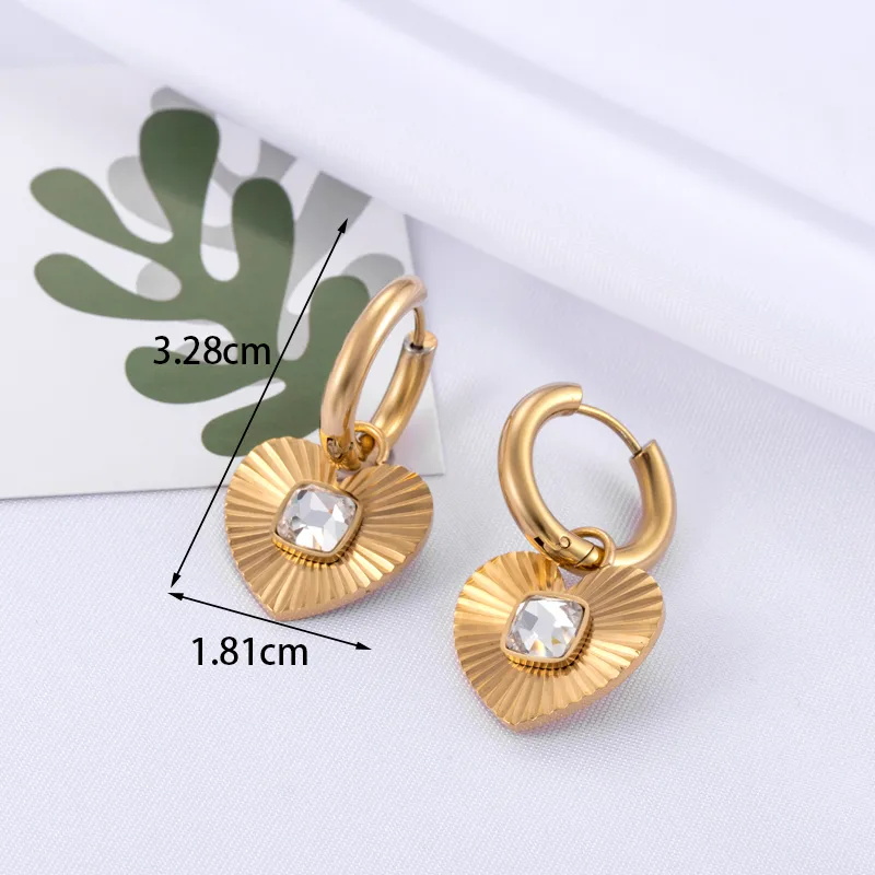 1 Pair French Style Simple Style Heart Shape 304 Stainless Steel Zircon Drop Earrings display picture 8