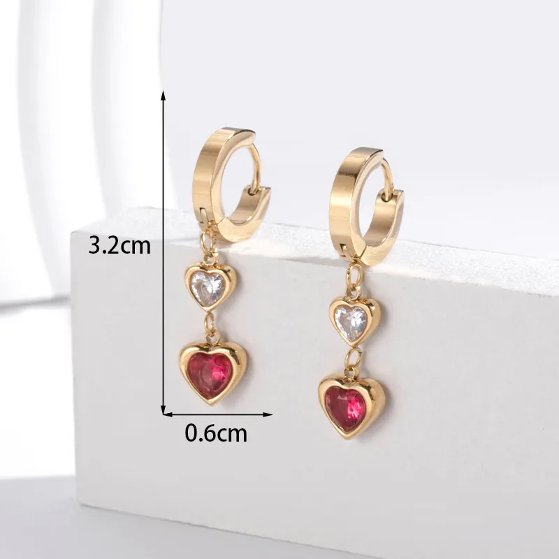1 Pair French Style Simple Style Heart Shape 304 Stainless Steel Zircon Drop Earrings display picture 1