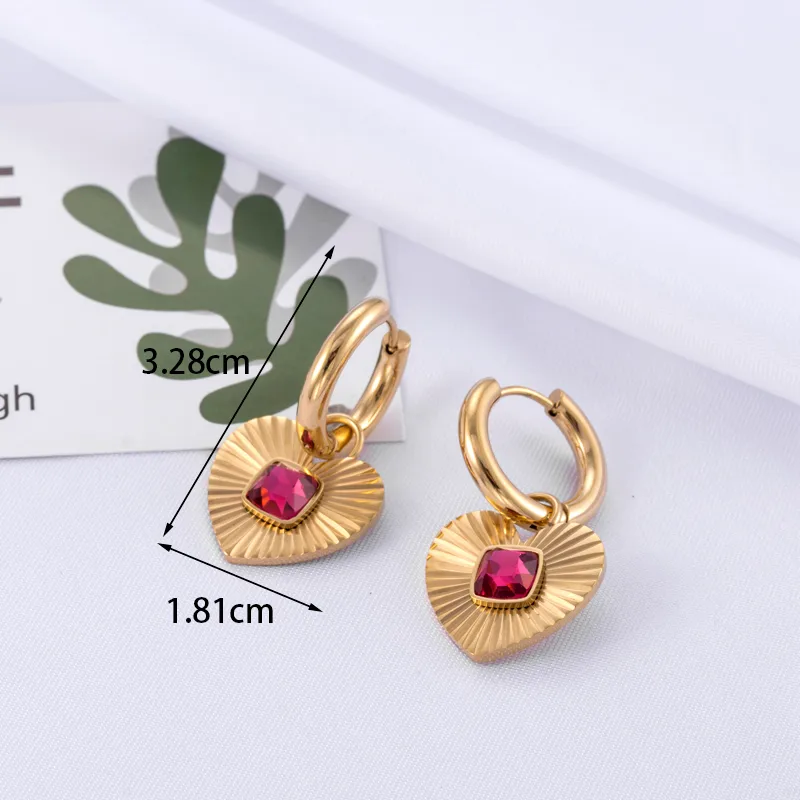 1 Pair French Style Simple Style Heart Shape 304 Stainless Steel Zircon Drop Earrings display picture 7