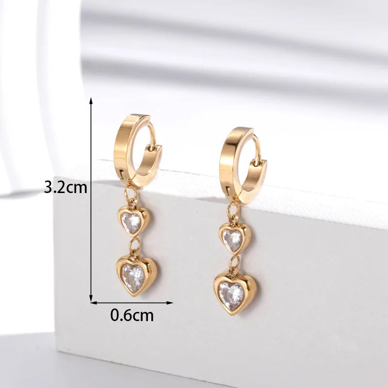1 Pair French Style Simple Style Heart Shape 304 Stainless Steel Zircon Drop Earrings display picture 4