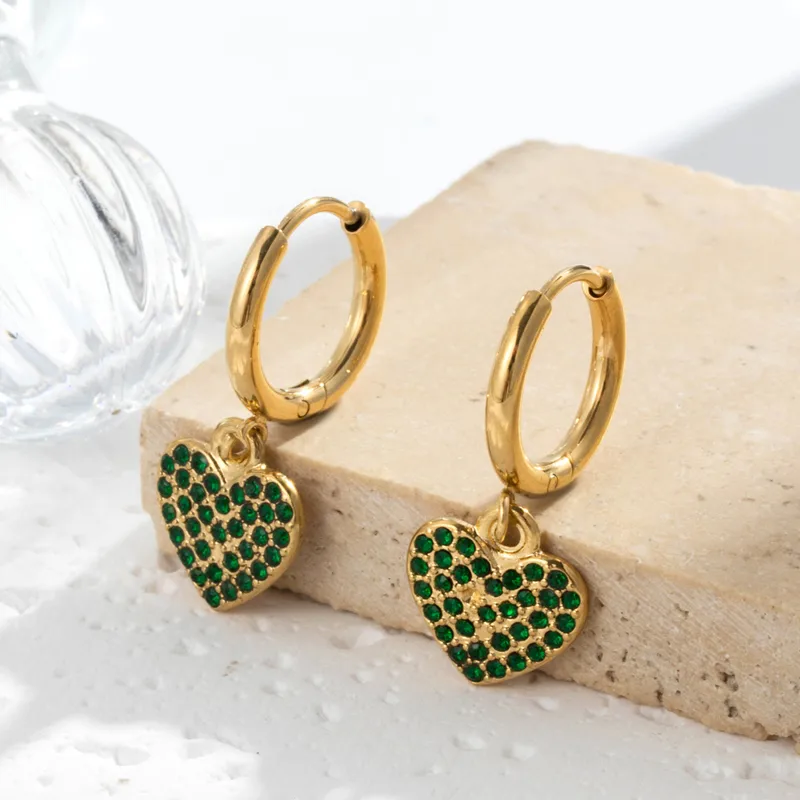 1 Pair French Style Simple Style Heart Shape 304 Stainless Steel Zircon Drop Earrings display picture 6