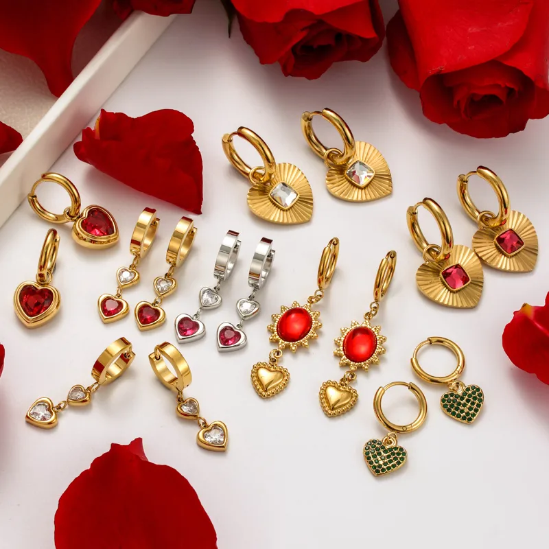 1 Pair French Style Simple Style Heart Shape 304 Stainless Steel Zircon Drop Earrings display picture 9