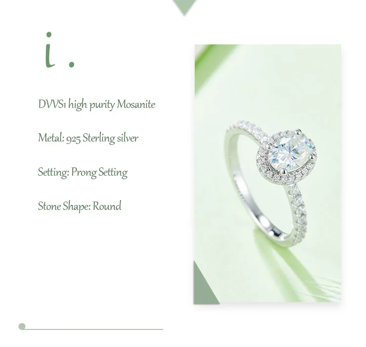 925 Sterling Silver Moissanite Oval Rings display picture 2