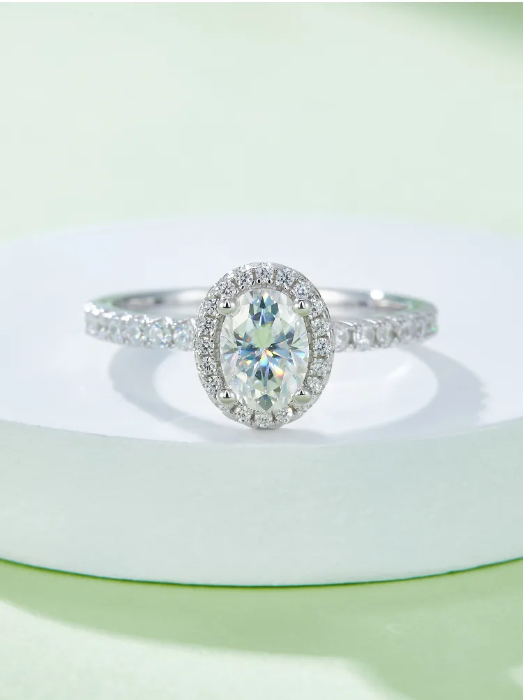 925 Sterling Silver Moissanite Oval Rings display picture 7