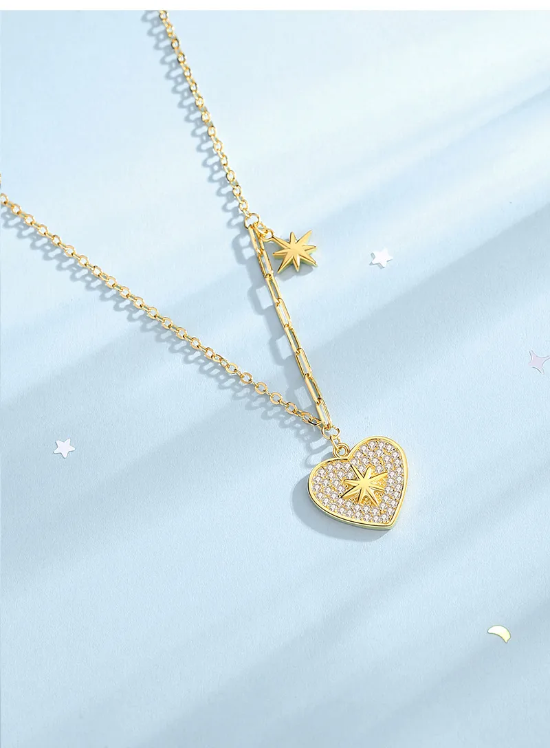 925 Sterling Silver Zircon Cable Chain Plating Inlay Star Heart Shape Pendant Necklace display picture 1