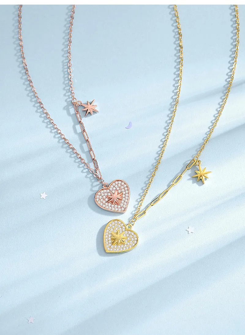 925 Sterling Silver Zircon Cable Chain Plating Inlay Star Heart Shape Pendant Necklace display picture 2