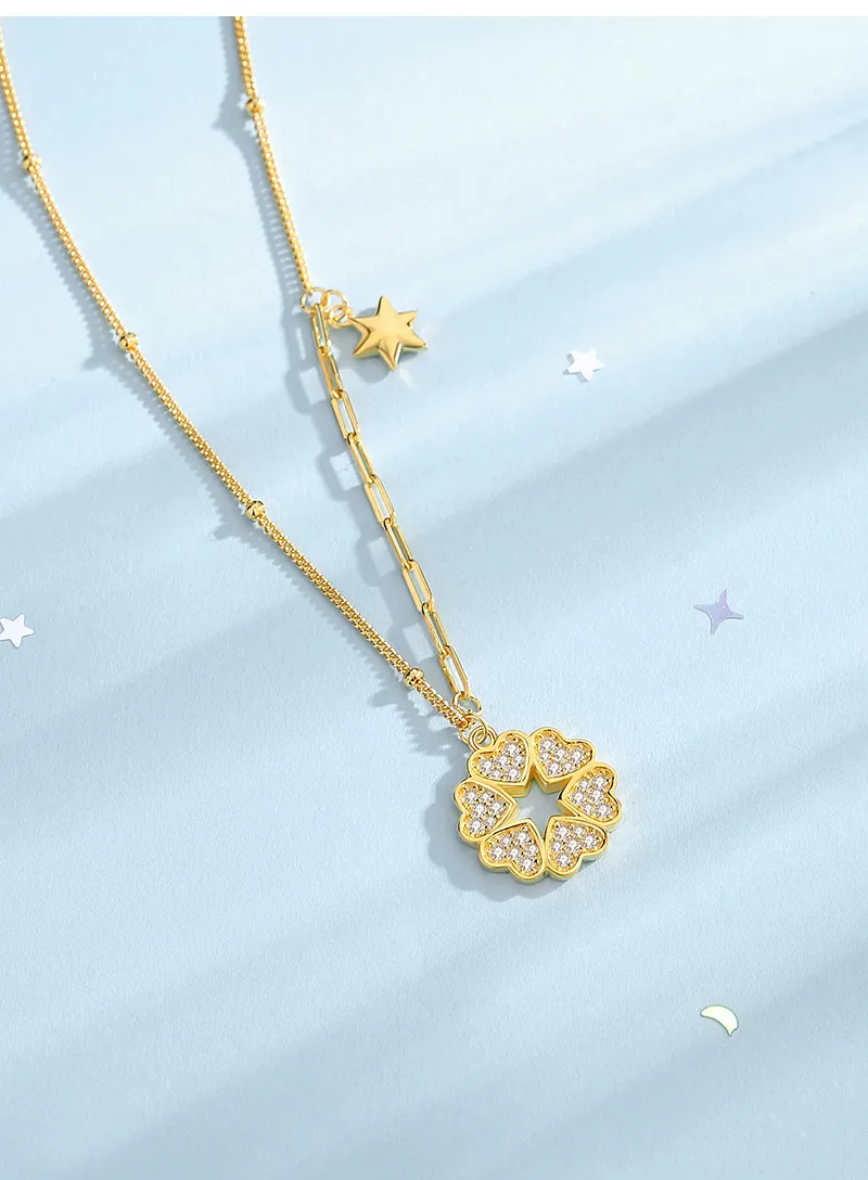 925 Sterling Silver Zircon Cable Chain Inlay Heart Shape Pendant Necklace display picture 1