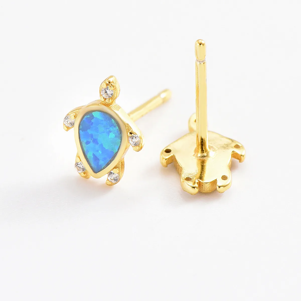 1 Pair 925 Sterling Silver Zircon Tortoise Ear Studs display picture 2