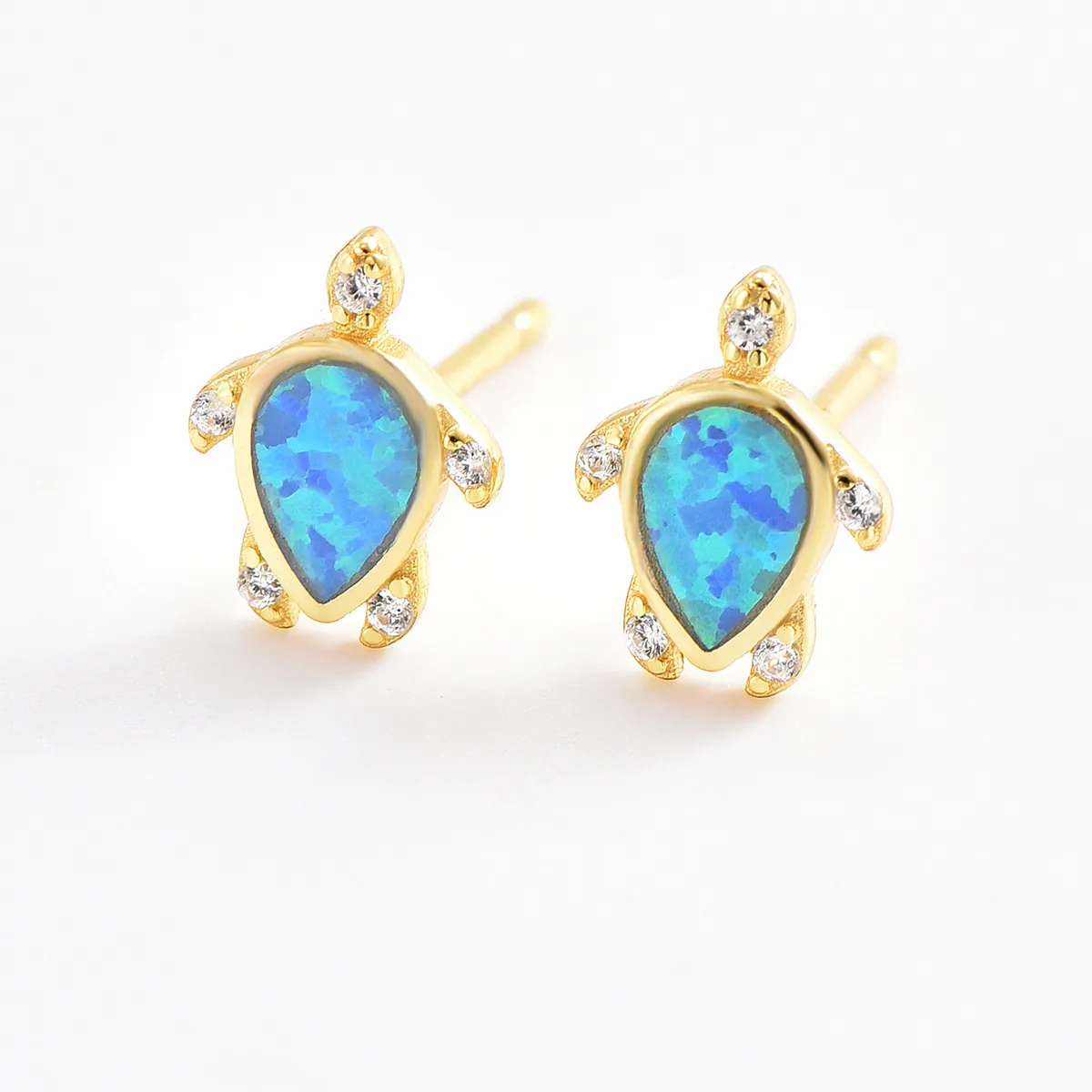 1 Pair 925 Sterling Silver Zircon Tortoise Ear Studs display picture 1