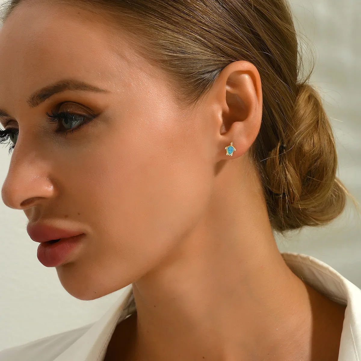 1 Pair 925 Sterling Silver Zircon Tortoise Ear Studs display picture 7