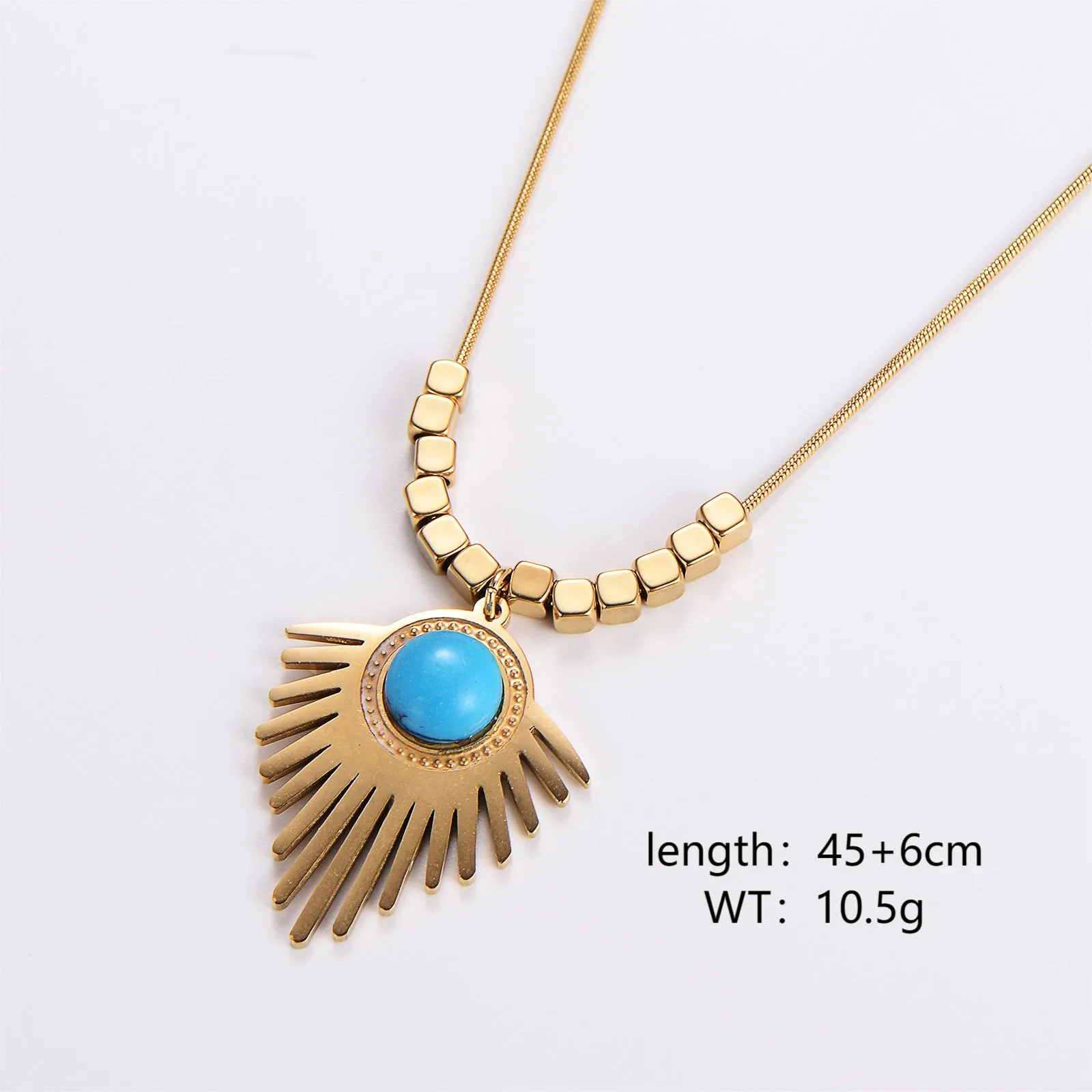 304 Stainless Steel 18K Gold Plated IG Style Retro Beaded Plating Inlay Irregular Turquoise Pendant Necklace display picture 2