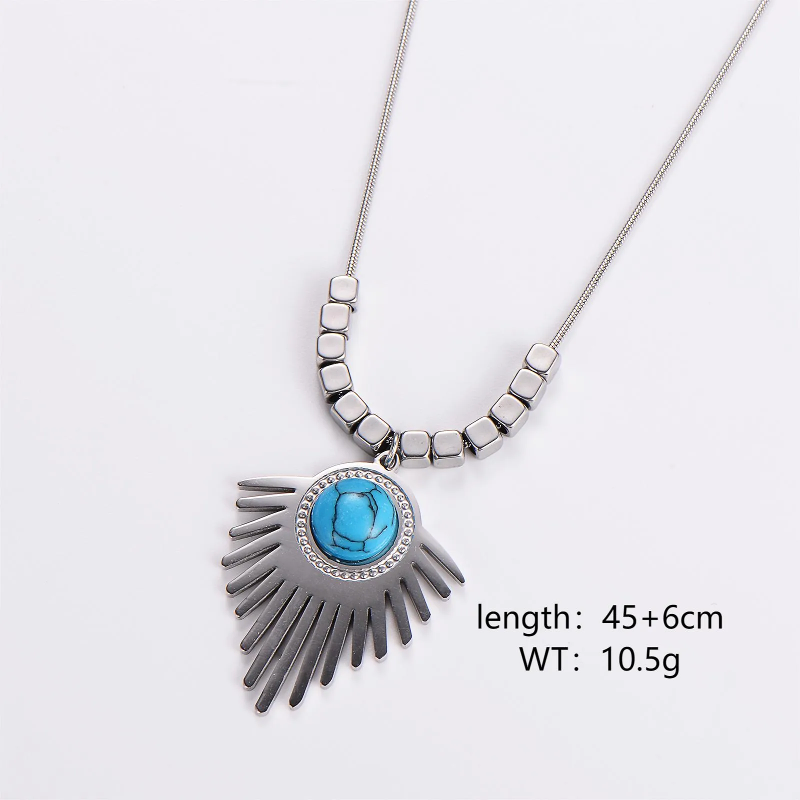 304 Stainless Steel 18K Gold Plated IG Style Retro Beaded Plating Inlay Irregular Turquoise Pendant Necklace display picture 3