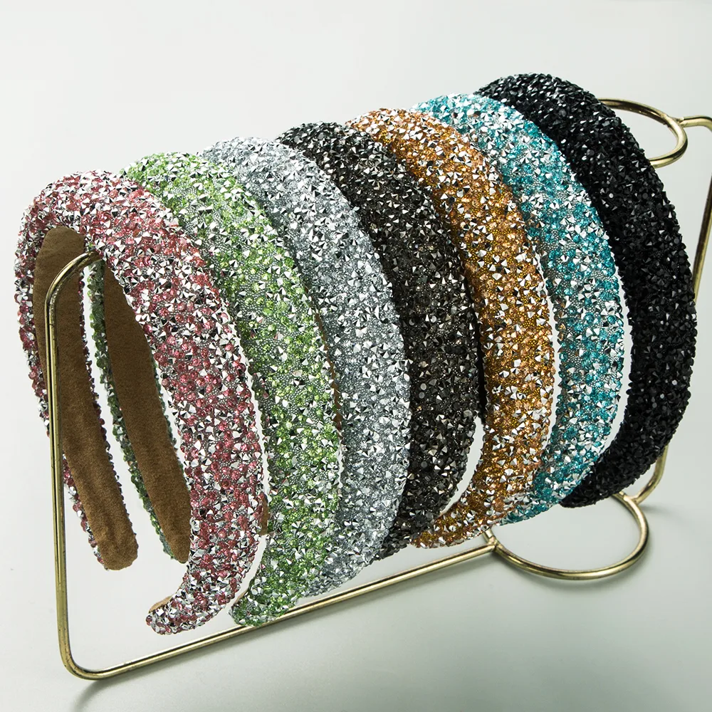 Women's Elegant Simple Style Classic Style Color Block Arylic Sponge Inlay Rhinestones Hair Band display picture 2