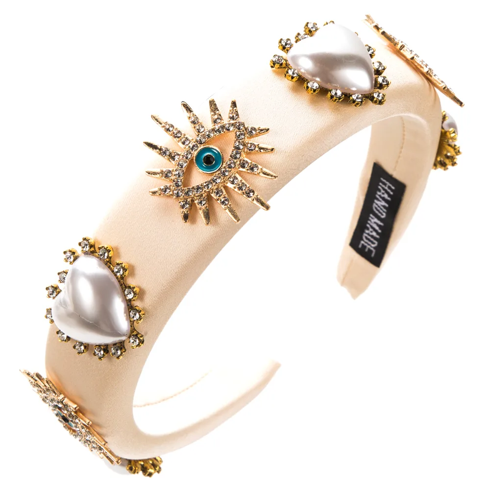 Women's Vintage Style Baroque Style Heart Shape Eye Cloth Sponge Inlay Rhinestones Glass Pearl Hair Band display picture 5