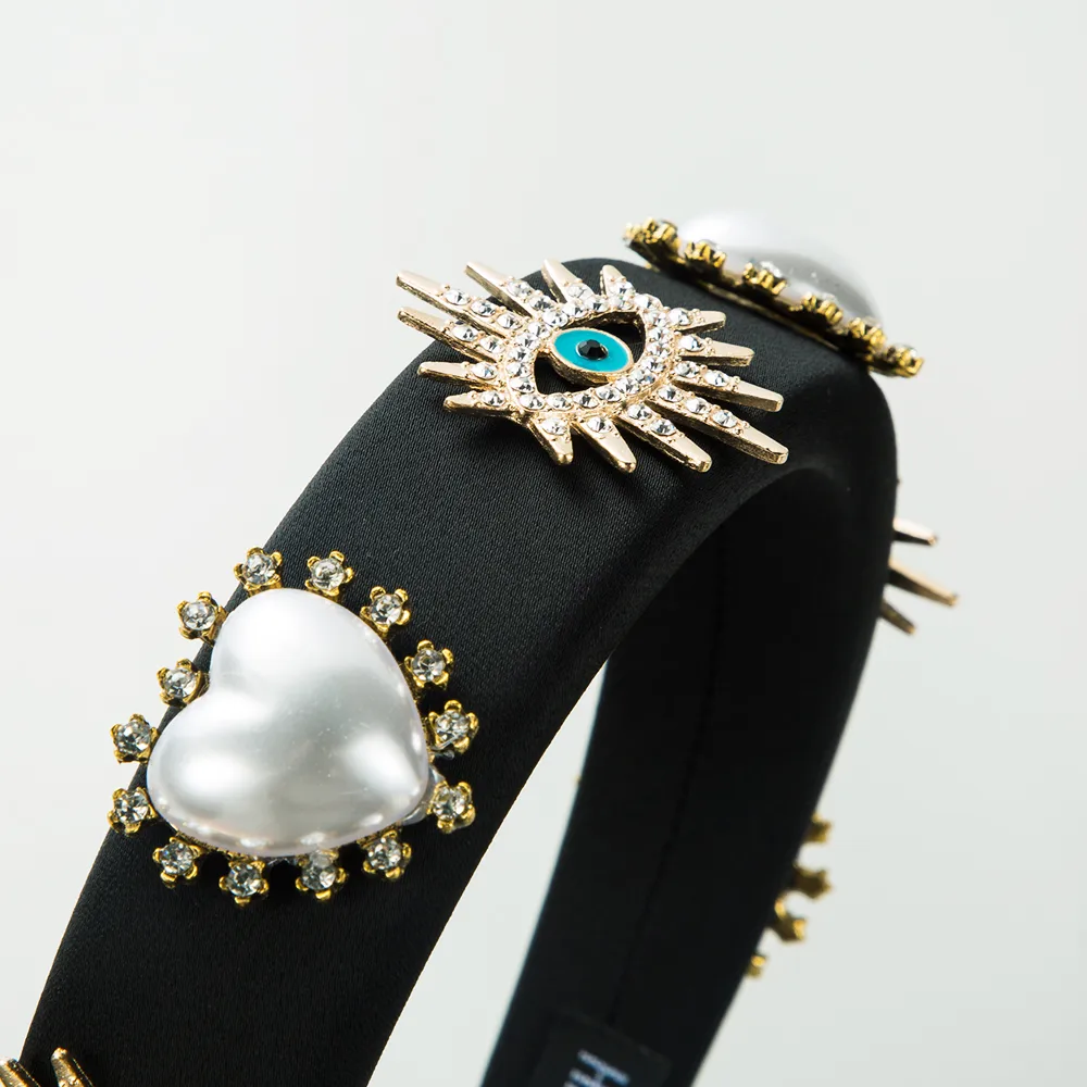 Women's Vintage Style Baroque Style Heart Shape Eye Cloth Sponge Inlay Rhinestones Glass Pearl Hair Band display picture 3