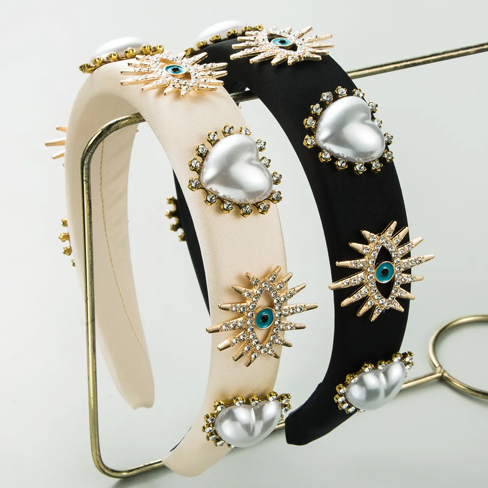 Women's Vintage Style Baroque Style Heart Shape Eye Cloth Sponge Inlay Rhinestones Glass Pearl Hair Band display picture 2