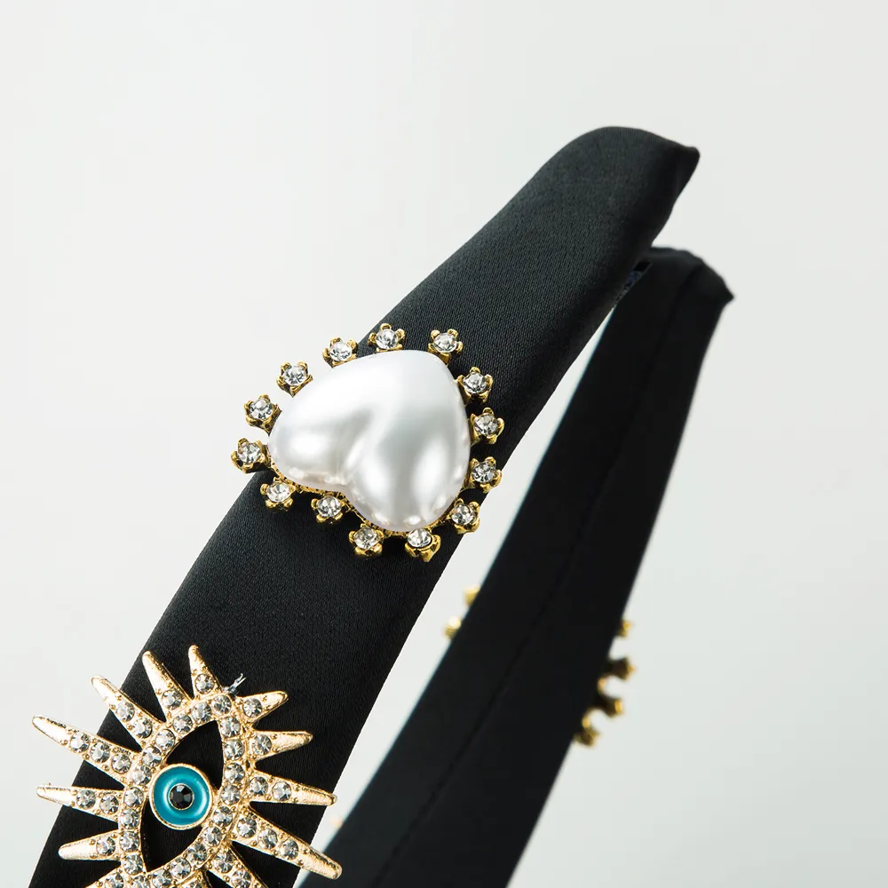 Women's Vintage Style Baroque Style Heart Shape Eye Cloth Sponge Inlay Rhinestones Glass Pearl Hair Band display picture 4