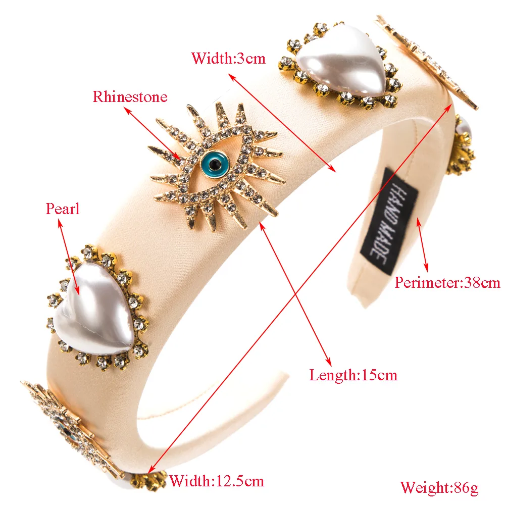 Women's Vintage Style Baroque Style Heart Shape Eye Cloth Sponge Inlay Rhinestones Glass Pearl Hair Band display picture 1