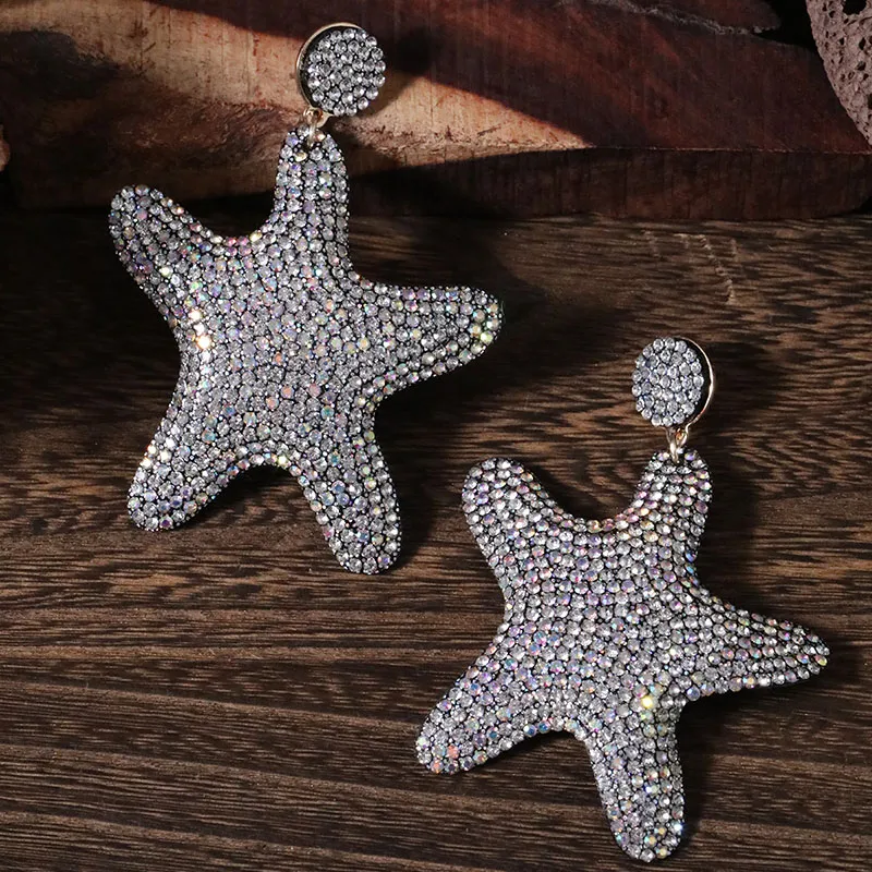 1 Pair Glam Shiny Starfish Plating Inlay Cloth Rhinestones Drop Earrings display picture 5