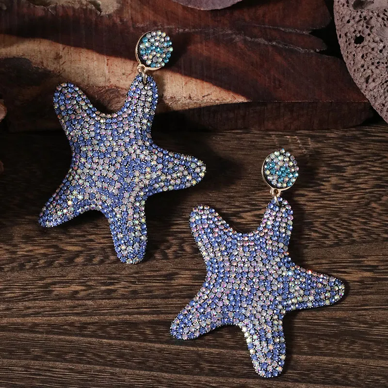 1 Pair Glam Shiny Starfish Plating Inlay Cloth Rhinestones Drop Earrings display picture 8