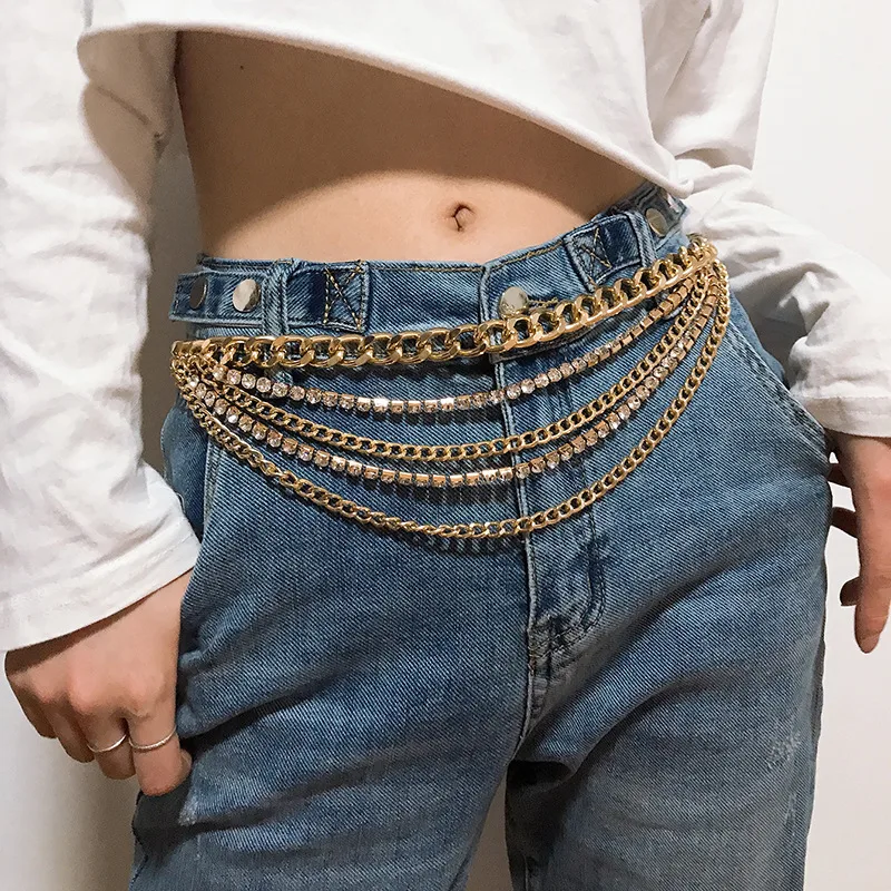 Hip-hop Punk Geometric Metal Plating Inlay Rhinestones Women's Chain Belts display picture 2