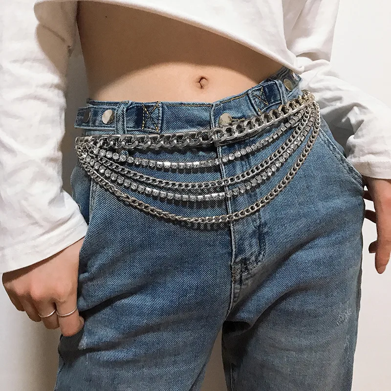 Hip-hop Punk Geometric Metal Plating Inlay Rhinestones Women's Chain Belts display picture 3
