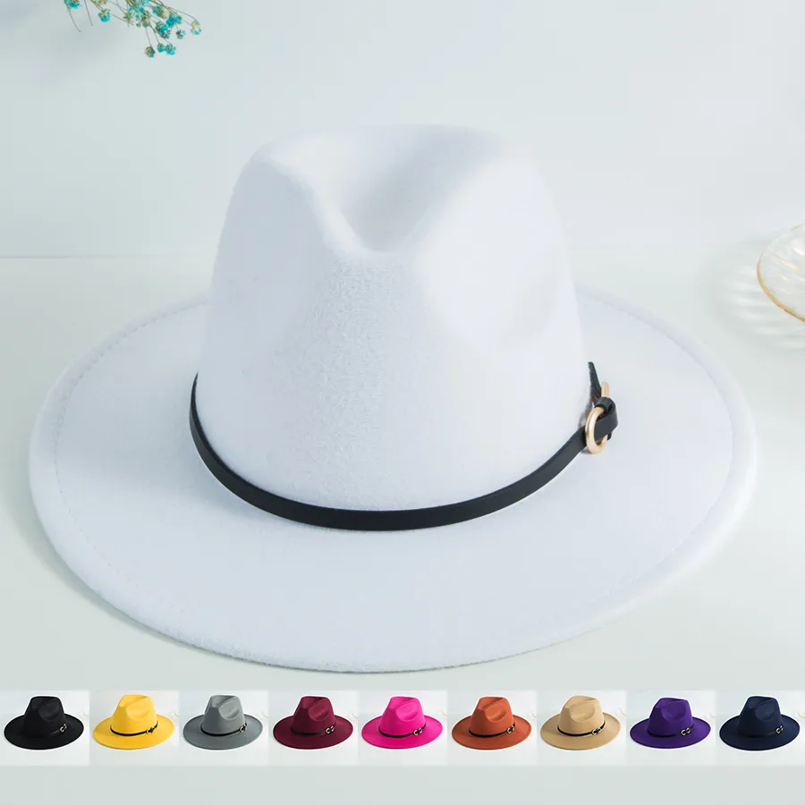 Unisex Casual Vintage Style Simple Style Solid Color Belt Buckle Big Eaves Flat Eaves Fedora Hat display picture 2
