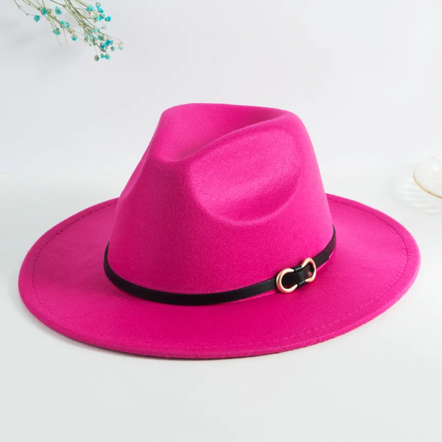 Unisex Casual Vintage Style Simple Style Solid Color Belt Buckle Big Eaves Flat Eaves Fedora Hat display picture 9