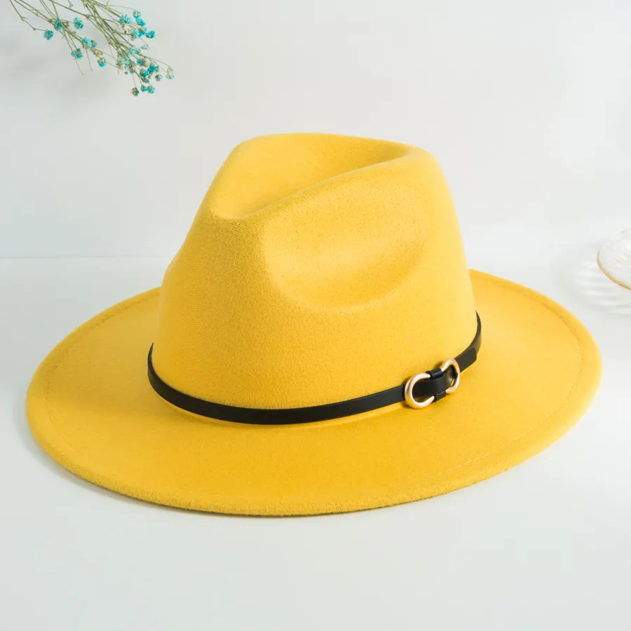 Unisex Casual Vintage Style Simple Style Solid Color Belt Buckle Big Eaves Flat Eaves Fedora Hat display picture 8