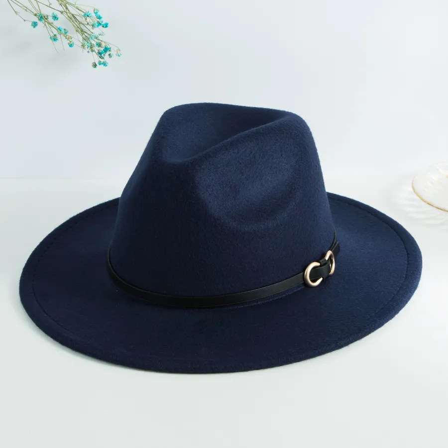 Unisex Casual Vintage Style Simple Style Solid Color Belt Buckle Big Eaves Flat Eaves Fedora Hat display picture 4