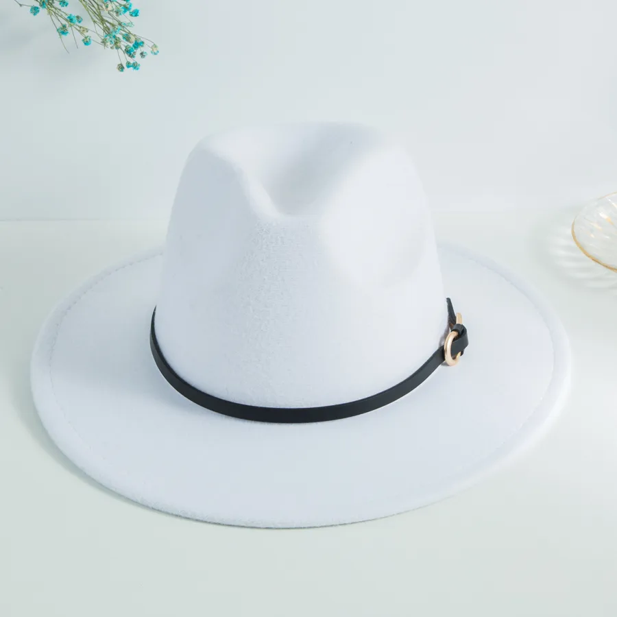 Unisex Casual Vintage Style Simple Style Solid Color Belt Buckle Big Eaves Flat Eaves Fedora Hat display picture 11
