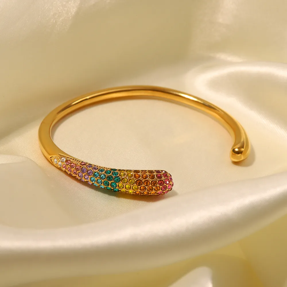 Elegant Circle Stainless Steel Rhinestones Bangle In Bulk display picture 2