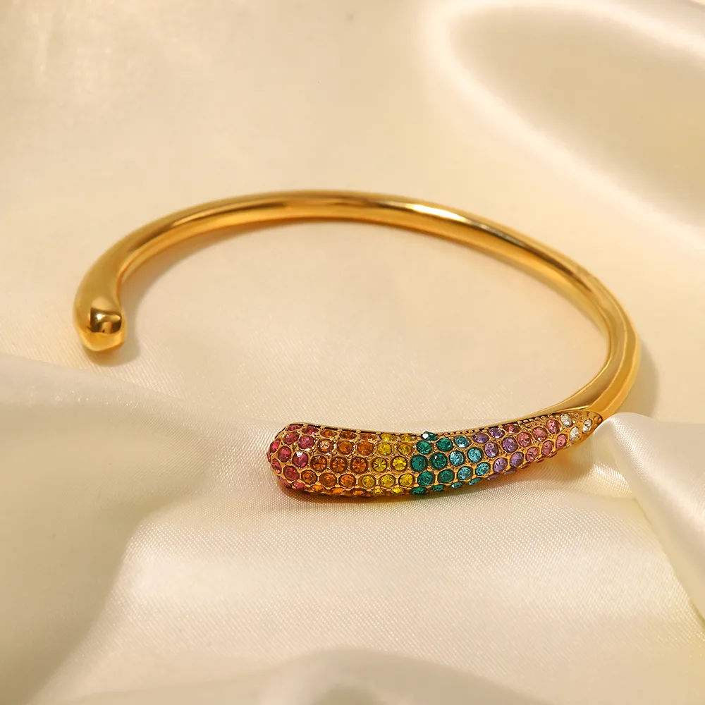 Elegant Circle Stainless Steel Rhinestones Bangle In Bulk display picture 4