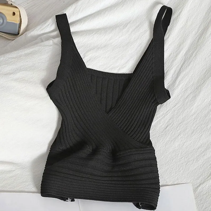 Women's Vest Tank Tops Patchwork Washed Knitted Sexy Solid Color display picture 2