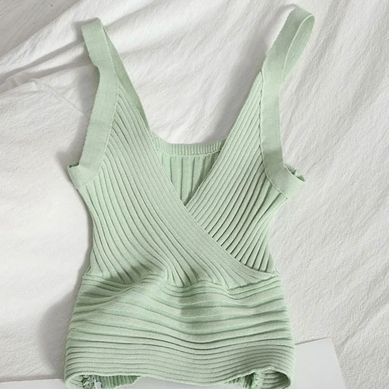 Women's Vest Tank Tops Patchwork Washed Knitted Sexy Solid Color display picture 5