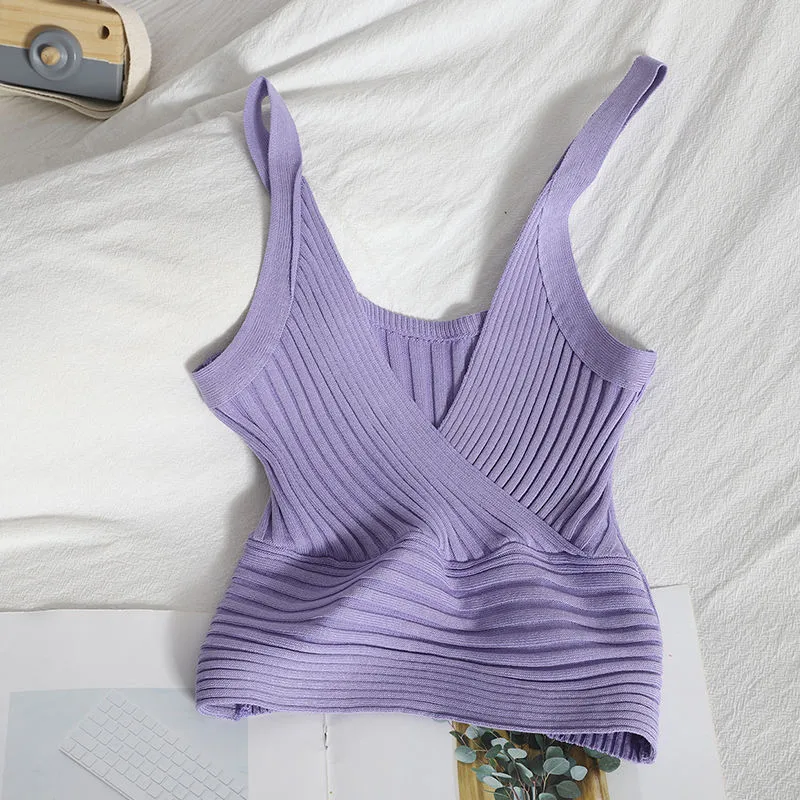 Women's Vest Tank Tops Patchwork Washed Knitted Sexy Solid Color display picture 7